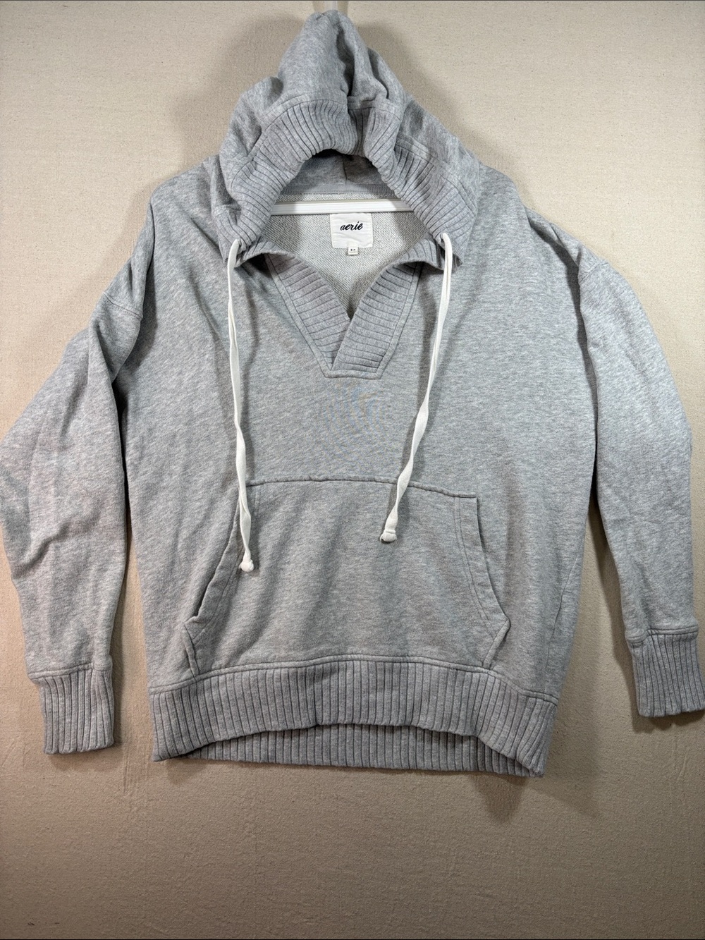 aerie Light Gray Oversized Pullover Hoodie with Kangaroo Pocket